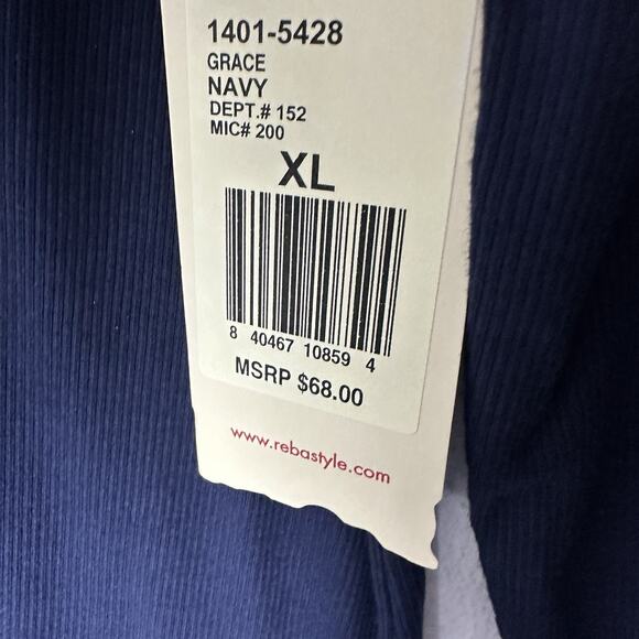 Reba Navy Rhinestone Studded Ribbed Stretch Western Cowgirl Glam Shirt XL NWT - Picture 7 of 10